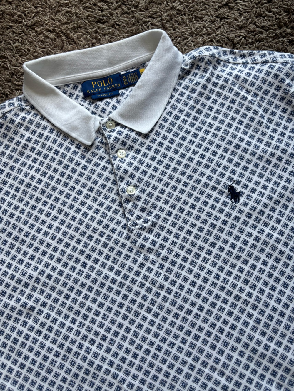Ralph Lauren White & Navy Micro Geo Polo